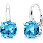 Gem Stone King 4-6 Cttw Gemstone Birthstone Leverback Dangle Earrings for Women | 925 Sterling Silver | 8MM Cushion | Fine Jewelry for Her Mom Wife