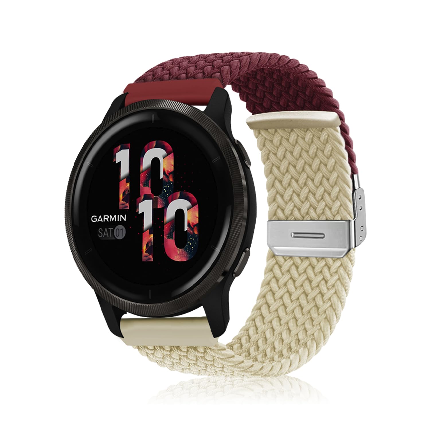 Niboow 22mm Strap for Garmin Venu 3/Venu 2/Vivoactive 4/Forerunner 265/Forerunner 255/Forerunner 255 Music, Elastic Nylon Watch Bands for Huawei Watch GT 4 46mm/Watch 4/Watch 4 Pro - Red Apricot — image 1