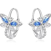 AOBOCO Dragonfly Hoop Earrings with Crystal 925 Sterling Silver Dragonfly Jewelry Gifts for Women Christmas Birthday