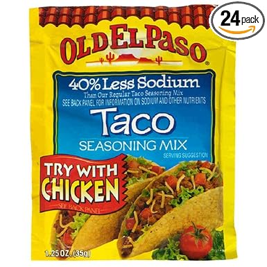 Old el paso seasoning Mix - taco - less sodium maltodextrin, chili pepper, salt, onion Powder, Spice, monosodium glutamate, cor (046000814513)