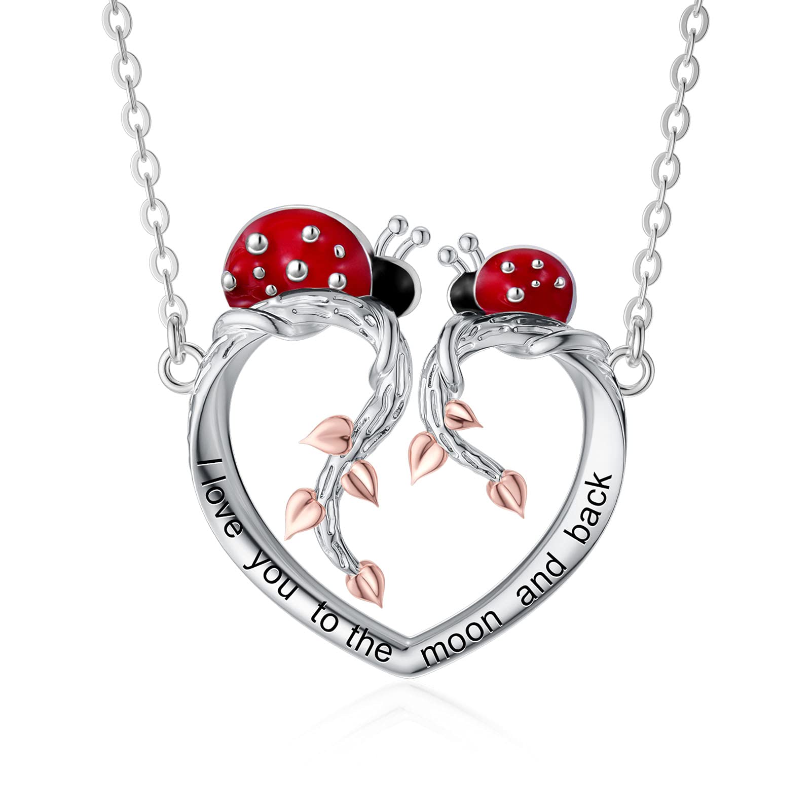 PEIMKO 925 Sterling Silver Ladybug Pendant Tree of Life Necklace for Women, Ladybug Jewellery Birthday Ladybug Gifts for Girls