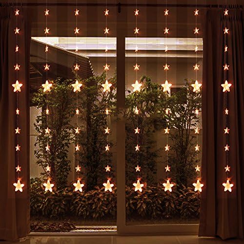 InnoFun Christmas Star Curtain Lights,8 Modes,24V,80 Stars with RF Remote Control,Waterproof,Warm White String Light for Christmas/Halloween/Wedding/Patio Lawn/Home/Party Backdrop