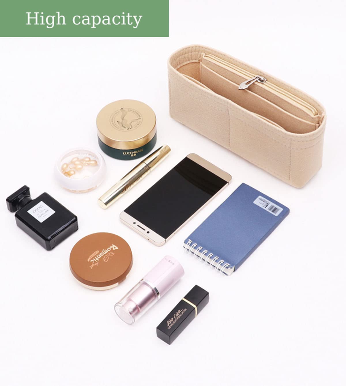 Purse Organizer Insert for 19 Flap Bag Large bag Organizer with Side Zipper Pocket 1016beige-M