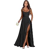Dvdci Bridesmaid Dresses Long Chiffon Ruffle Slit Pleated Evening Dresses for Women
