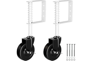 TIBEGOLD 4" Spring Loaded Gate Caster with Side Brake, Heavy Duty Gate Wheel for Outdoor Wooden Gate Fence, Gate Support Helper with 360° Swivel, Anti Sag Gate Kit, 220 Lbs Capacity, White, 2 Pack