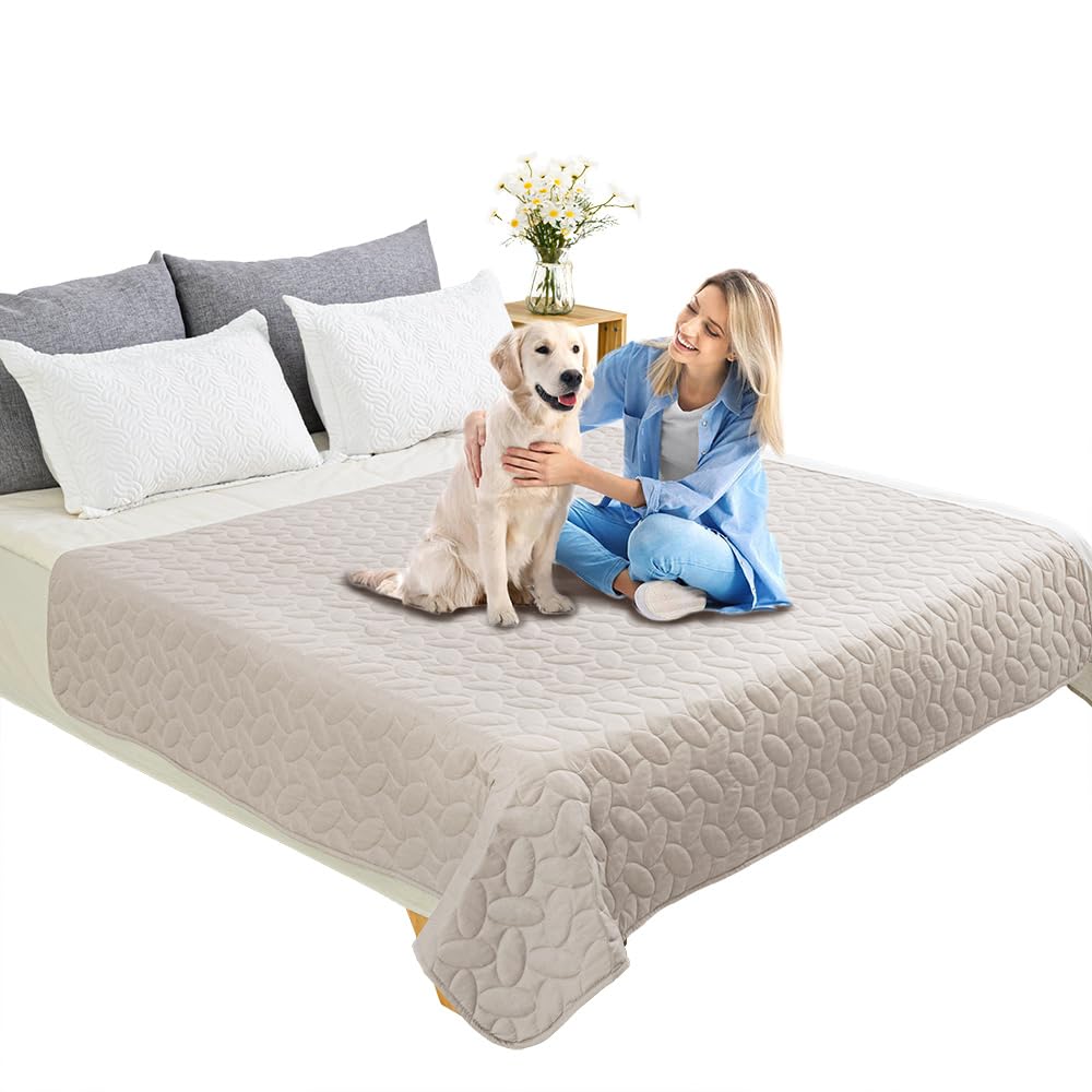 Ameritex Waterproof Pet Bed Cover Anti-Slip Dog Bed Blanket for Sofa and Furniture Waterproof New Pattern Design (Khaki, 82x120 Inch (Pack of 1)) Image