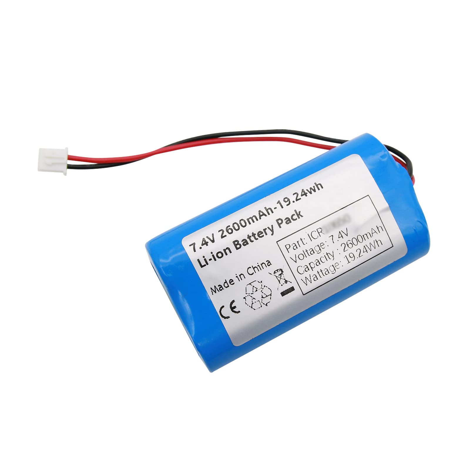 7.4V 2600mah-19.24Wh Rechargeable Li-ion Battery Pack, Replacement Batteries with XH2.54-2P Connector, for DIY Electronics Products, Toys, Lighting, Equipment