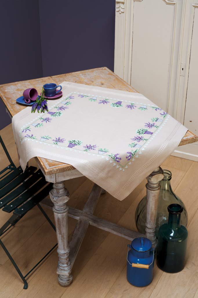 Vervaco Counted Cross Stitch Kit: Tablecloth: Lavender, Cotton, NA, 80 x 80cm / 32" x 32"