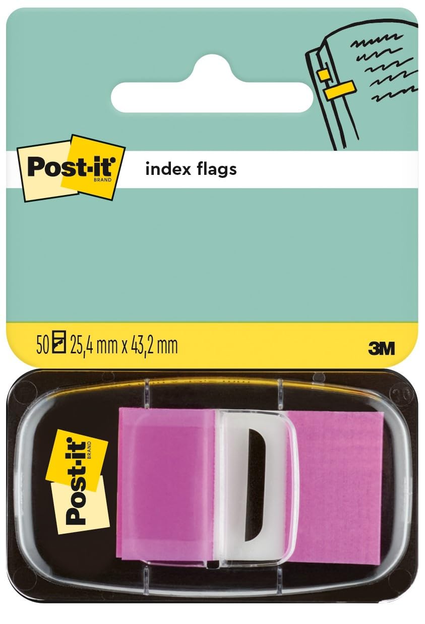 Post-it Index Flags, Medium, Purple, 1 Dispenser 25.4 mm x 43.2 mm, 50 Flags - to Mark, Highlight or Color Code Important Information