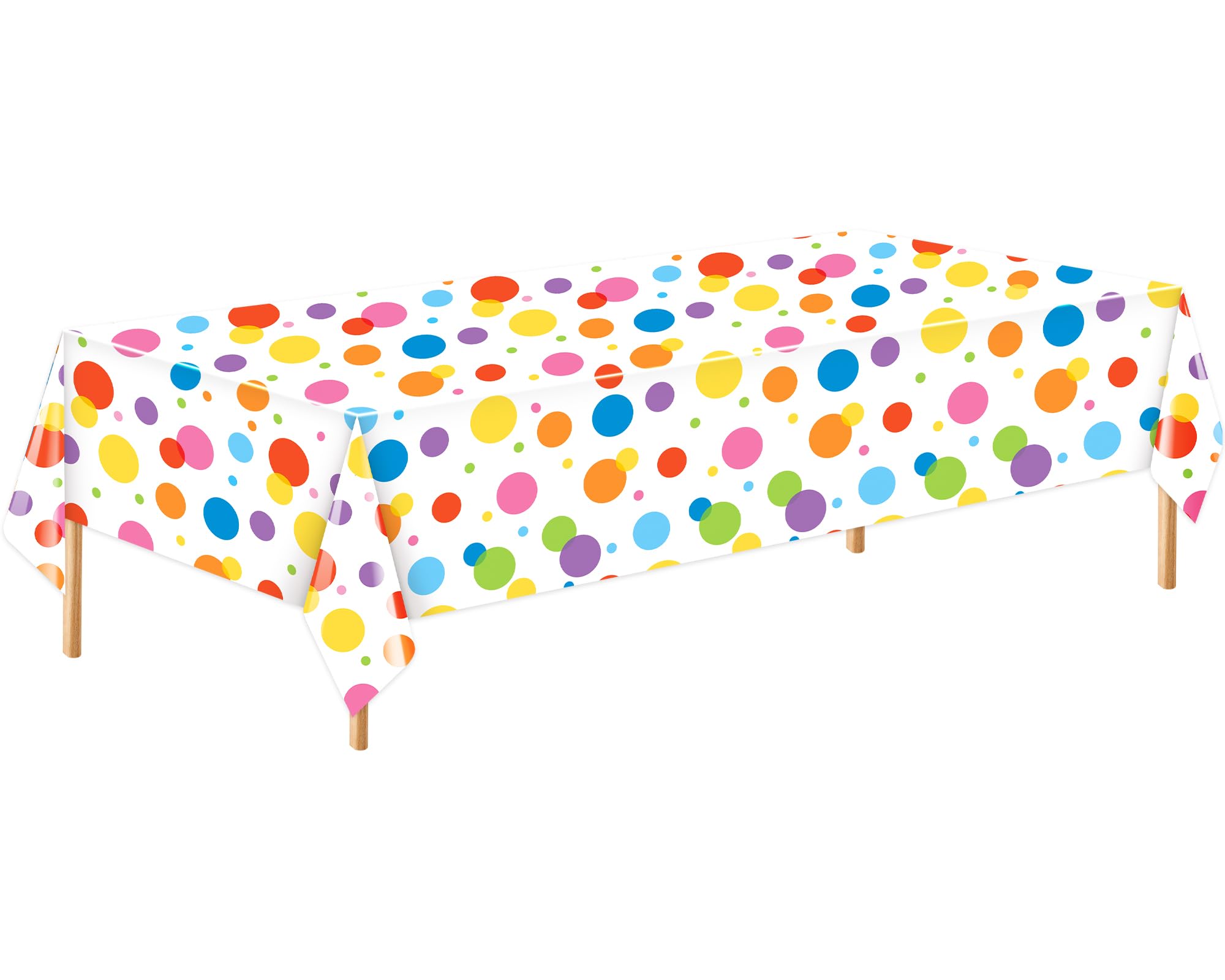 Photo 1 of Oudain 1 Pcs Polka Dot Plastic Tablecloth 108 x 54 Inch Colorful Happy Birthday Table Cloth Decorations Rectangular Disposable Waterproof Table Cover for Birthday Party Supplies