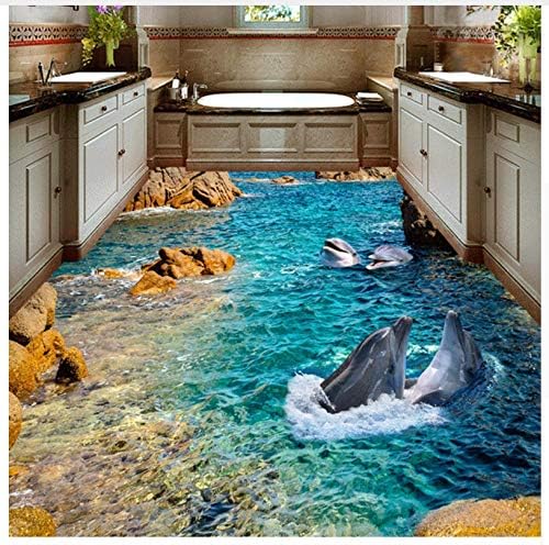 Custom Hd Dolphin Seaview 3d Floor Stickers Hotel Bathroom 3d Self