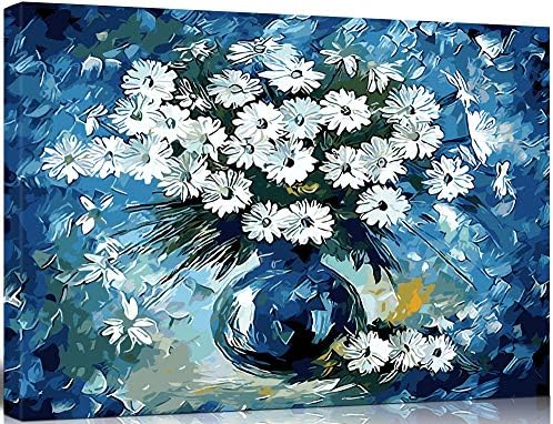 SHUAXIN Paint by Numbers DIY Acrylic Painting Kit for Adults & Kids – 16x20 inch Blue Daisies Flowers with 3 Brushes & Bright Colors (Wooden Framed)