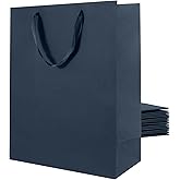 Katfort Large Navy Blue Gift Bag with Handles 12 Pack, 13''×7''×17'' Extra Large Gift Bag with Ribbon Handles, Reusable Heavy Duty Kraft Paper Bags Bulk for Shopping, Wedding, Party, Gift, Retail