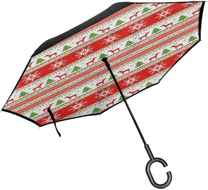 Christmas Travel Umbrella Traditional Reindeer Xmas Tree