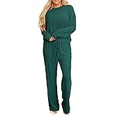 Deer Lady 2 Piece Sets for Women Fall Ribbed Long Sleeve Top and Pants Set Pocket Pajama Lounge Sets Travel Outfit Loungewear