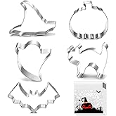 Halloween Cookie Cutters - 5 pieces Large Cookie Cutters Shape - Pumpkin, Bat, Ghost, Cat and Witch Hat Shapes for Halloween 