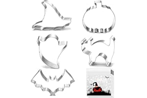 Halloween Cookie Cutters - 5 pieces Large Cookie Cutters Shape - Pumpkin, Bat, Ghost, Cat and Witch Hat Shapes for Halloween 