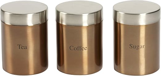 copper tea coffee sugar canisters next
