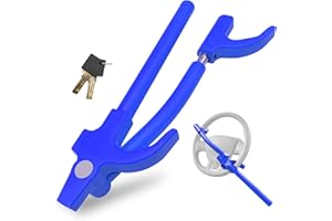 KAYCENTOP Car Steering Wheel Lock, Foldable Double Hook Car Lock, Universal Vehicle Anti-Theft Security Device, Adjustable Length from 12”-14” for Auto Truck SUV Van 2 Keys (Blue)