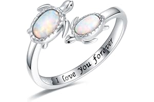 EJALEN 925-Sterling-Silver Opal /Turquoise Sea Turtle/Dolphin/Sea Life Ring - Inspirational I Love You Forever Adjustable Open Nature Ocean Mother Daughter Ring Cute Animal Jewelry Gifts for Women Girls
