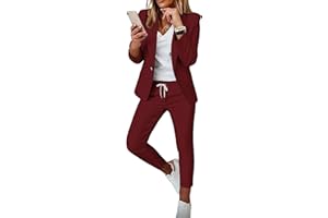 CHICME Womens Suits 2 Piece Set 2025 Notched Collar Blazer and Drawstring Pants Suits Set Casual Business Outfits