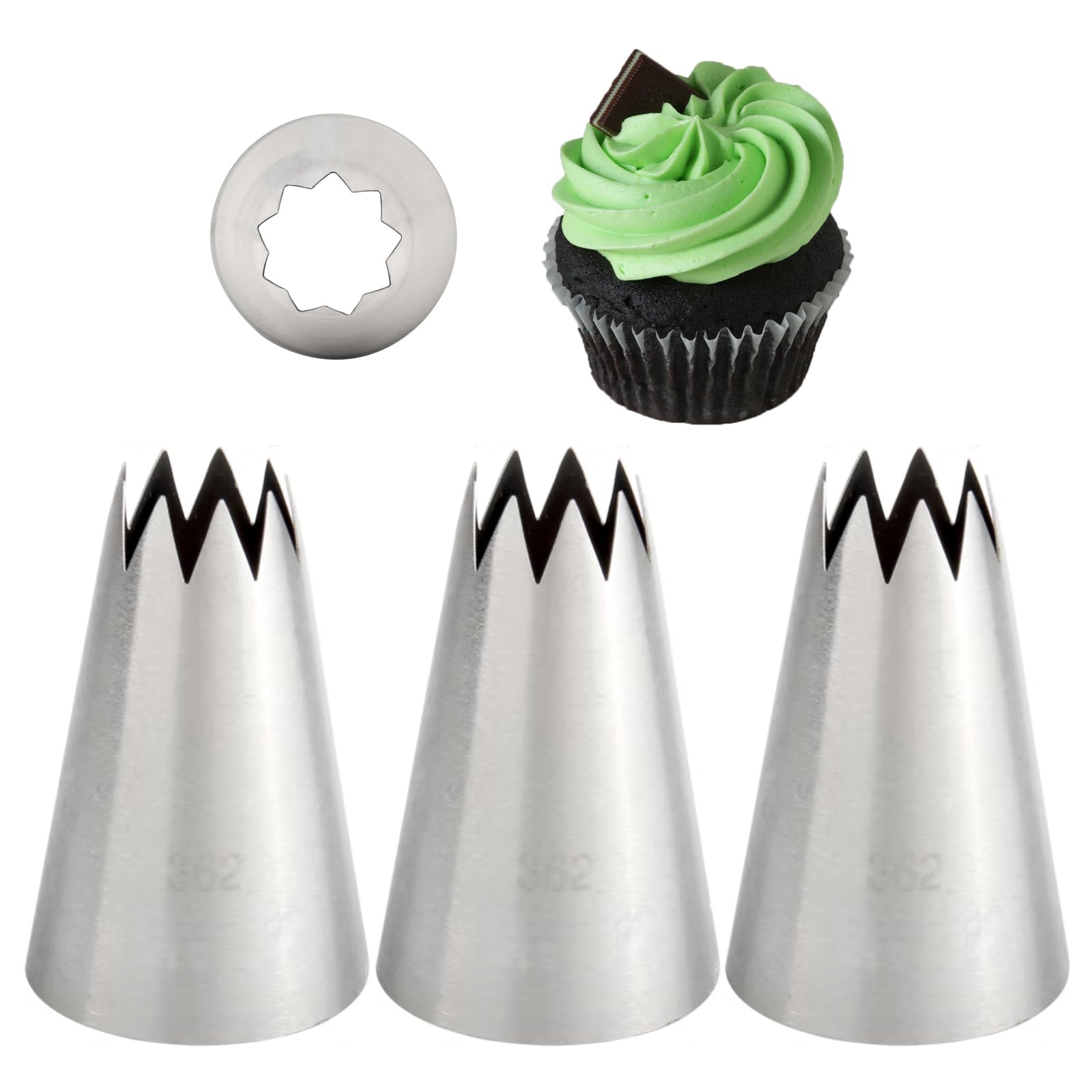 Extra Large Open Star Piping Nozzle for Churros,Eclairs,Meringues,Deviled Eggs,Cakes, Cupcakes,Cookies & Pastry Decorating,3 Pcs