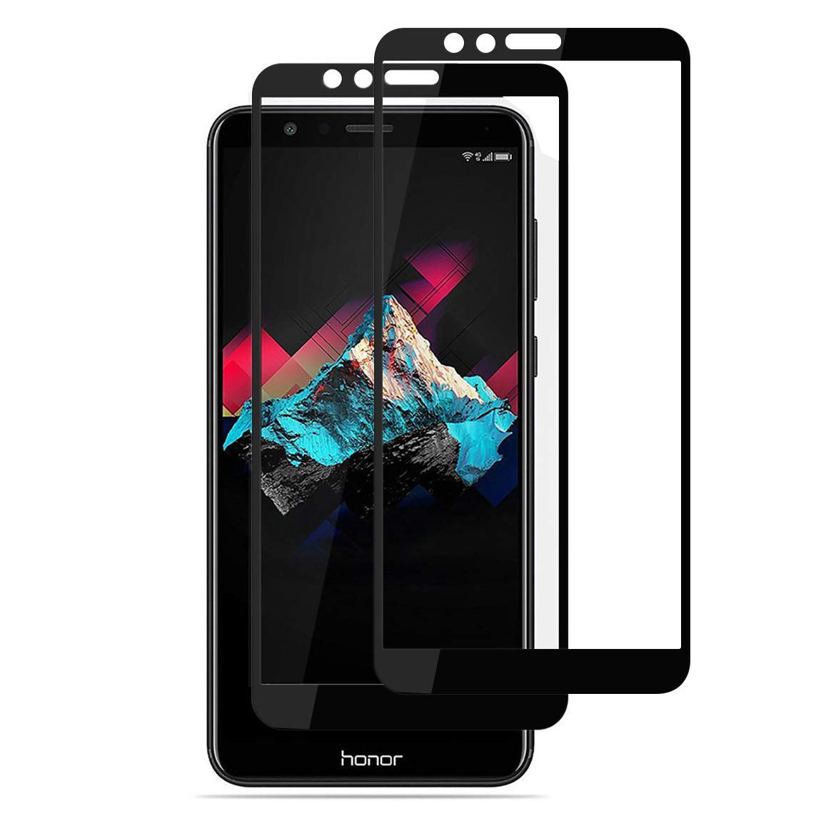 E-Hamii Full-Coverage Film Compatible with Huawei Honor 7X[Black],[Full Screen Glued][Anti-scratch] Premium 9H Tempered Glass Protective Cover,for Huawei Honor 7X