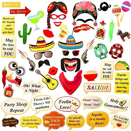 Fiesta Photo Booth Props, Perfect for Mexican Party Decorations, Fiesta Party Supplies Kit Includes 50 Pieces.
