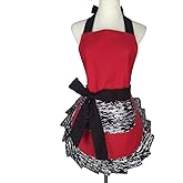 Hyzrz Cute Lace Flirty Apron with Pocket, Fun Retro Sexy Cooking Pinup Aprons for Women Girls (Red)