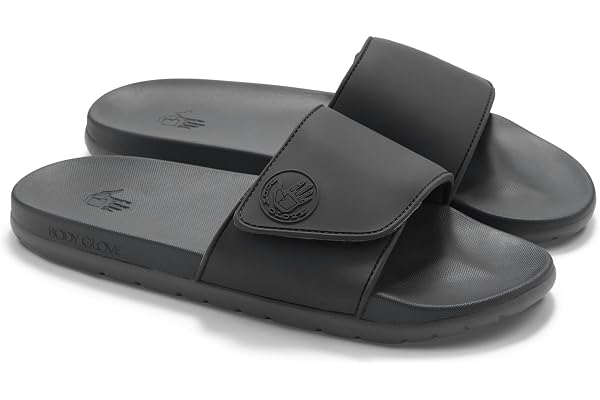 BODY GLOVE Men’s Slides, Cushioned Slide-on Sandal Slippers with Padded Adjustable Strap