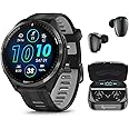 Wearable4U - Garmin Forerunner 965 Premium GPS Running and Triathlon 47mm Smartwatch with AMOLED Touchscreen Display, Carbon Gray DLC Titanium Bezel with Black Silicone Band with Black Earbuds.