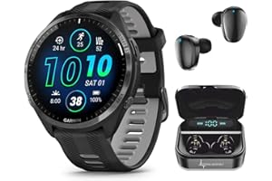 Wearable4U - Garmin Forerunner 965 Premium GPS Running and Triathlon 47mm Smartwatch with AMOLED Touchscreen Display, Carbon Gray DLC Titanium Bezel with Black Silicone Band with Black Earbuds.