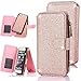 iPhone 6S Plus Case, CaseUp 12 Card Slot Series - [Zipper Cash Storage] Premium Flip PU Leather Wallet Case Cover With Detachable Magnetic Hard Case For iPhone 6S/6 Plus (5.5 Inch) - Glitter Rose Gold