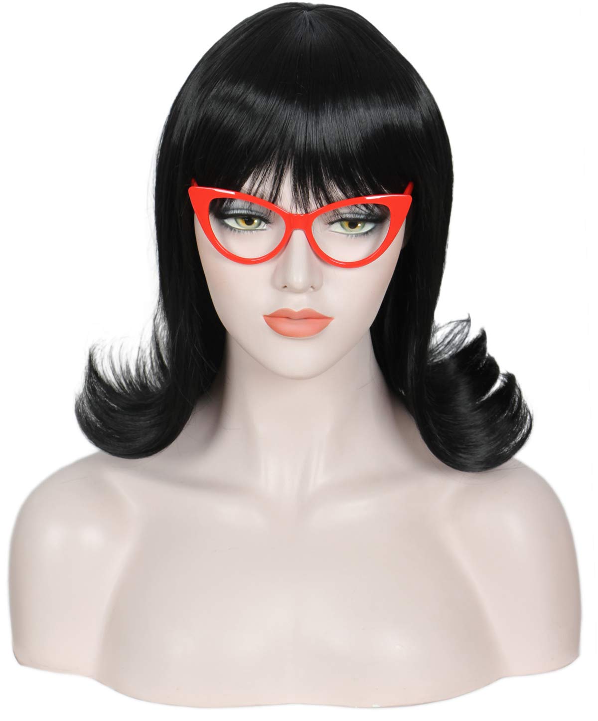 Linfairy 70s 80s Short Black Wig Halloween Cosplay Costume Wigs for Women