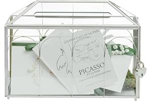 NCYP Glass Cards Box with Slot & Lock for Wedding - 12.6" x 5.9" x 9" Vintage Geometric Terrarium, Wishwell, Party, Home Reception, Tabletop Decor, Silver (Glass Box Only)