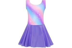 TENVDA Girls Ballet Leotards with Skirt Sparkly Sleeveless Gymnastics Dance Dresses Outfit (Toddler/Little Kid/Big Kids)