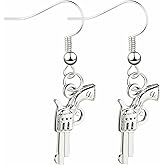 Cowgirl Western Earrings Boho Charm Texas Boots Cowboy Hat Cattle Head Bull Gun Antique Silver Plated Cool Dangle Drop Earrings for Women Country West Style Fashion Jewelry Gifts