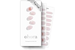 ohora Semi Cured Gel Nail Strips (N Twinkle Bell) - Works with Any Lamps, Salon-Quality, Long Lasting, Easy to Apply & Remove - Includes 2 Prep Pads, Nail File & Wooden Stick