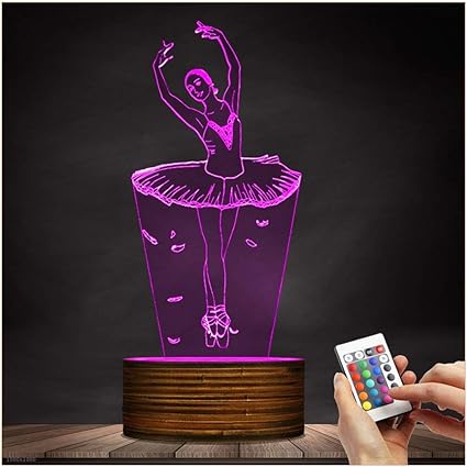 Night Light 3D Child Carga USB Ballerina Ilusión óptica Lámpara LED