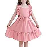 HIGHUZZA Girls Summer Dresses Tween Back to School Outfit Ruffle Casual Hawaiian Dress with Pockets for 7-12 Years