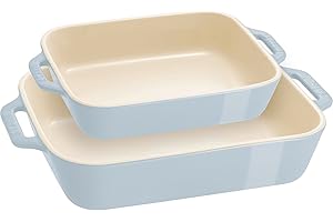 STAUB Stoneware Gratins Ceramic 2-pc Rectangular Baking Dish Set-Macaron Pastel Blue