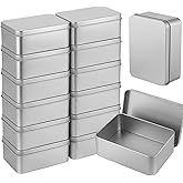 RHBLME 12 Pack Rectangular Tin Boxes with Lids, 4.9 x 3.6 x 1.8 Inch Empty Metal Tin Containers, Silver Storage Tins for Cookies, Candy, Treats, Gifts, Party Favors, Crafts and Small Items