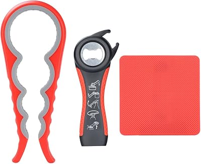 Otstar Jar Opener and Bottle Opener with Silicone Gripper Red Black