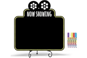 TIPTREK Movie Night Accessories, Now Showing Blackboard Family Movie Theater Decor for Home, Outdoor and Movie Parties, with 1 Chalkboard, 1 Metal Stand and 5 Chalk Markers