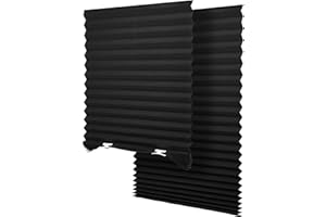 SEEYE Light Filtering Temporary Blinds Cordless Shades Fabric Pleated Fabric Shade Easy to Cut and Install, 48" W x 72" L - 2 Pack, Black, with 4 Clips