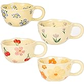 MAKCNMYM Ceramic Coffee Mug Vintage Flower Mugs 8 oz Cute Floral Coffee Mugs Irregular Latte Art Cup Lead-free Porcelain Cups for Cappuccino, Cocoa (4 Pack)
