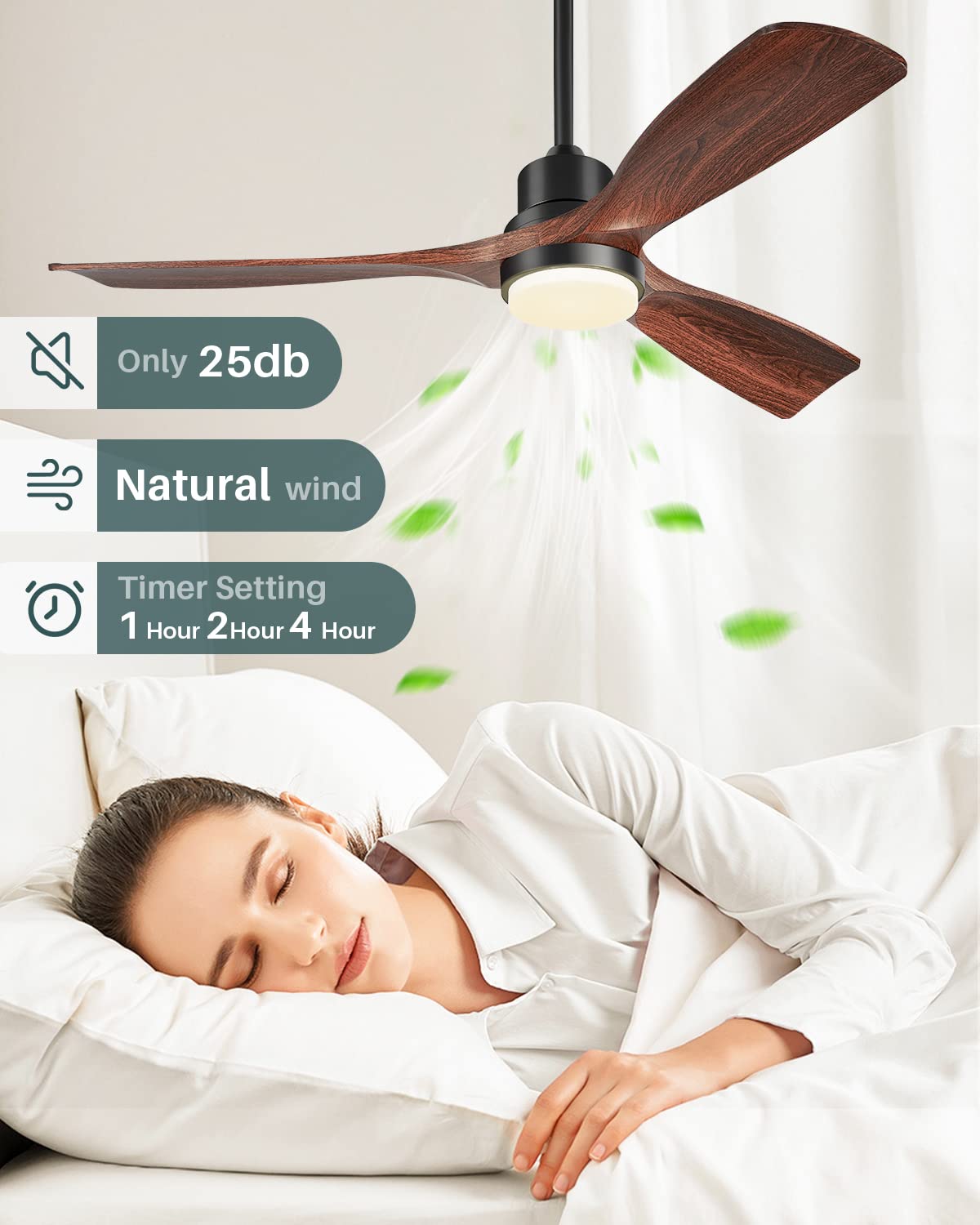 Ceiling Fans with Lights and Remote, 52 Inch Outdoor Ceiling Fan for Patios with Light 3 Downrods, 3 Blades Modern Ceiling Fan Noiseless Reversible DC Motor, Wood Fan for Farmhouse