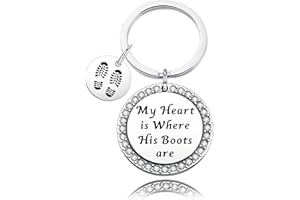 WAJJUAN Military Gift My Heart is Where His Boots are Keychain Army Jewelry Deployment Gift for Soldier Military