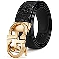 ARIMIA Fashion Diamond Mens Real Leather Ratchet Belt Black Adjustable Length Full Grain Soft Genuine Cowhide Strap Wide