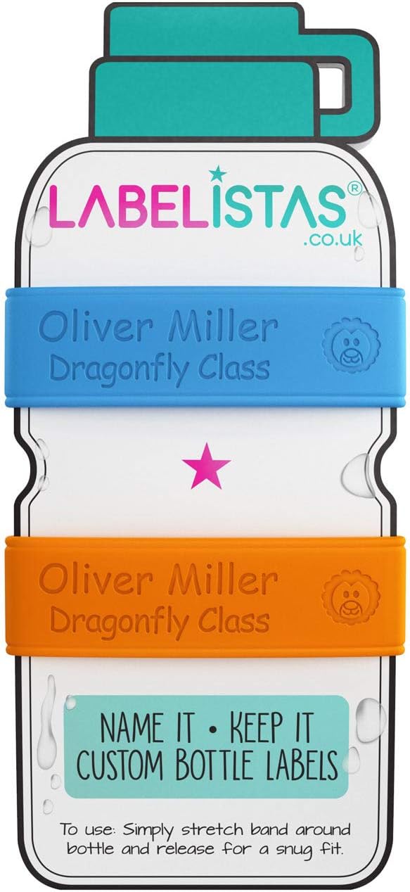 LABELISTAS Personalised Silicone Bottle Labels – Durable Custom Baby Bottle Labels – BPA-Free & Reusable Bottle Labels – Create Your Own Baby Bottle Label with Colors, Text & Icons – 2 Labels